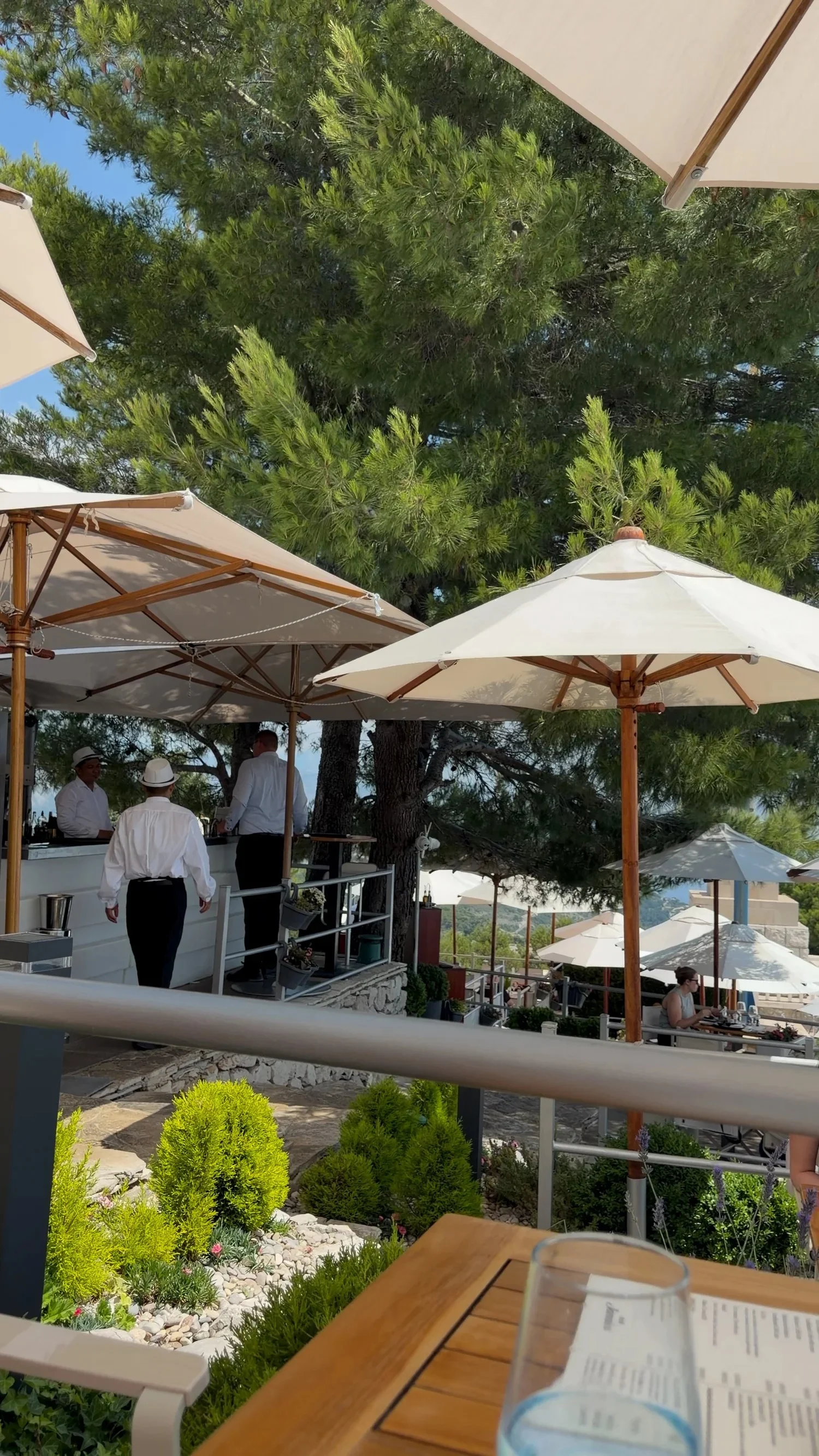 Shaded outdoor terrace at Panorama Restaurant on Mount Srđ
